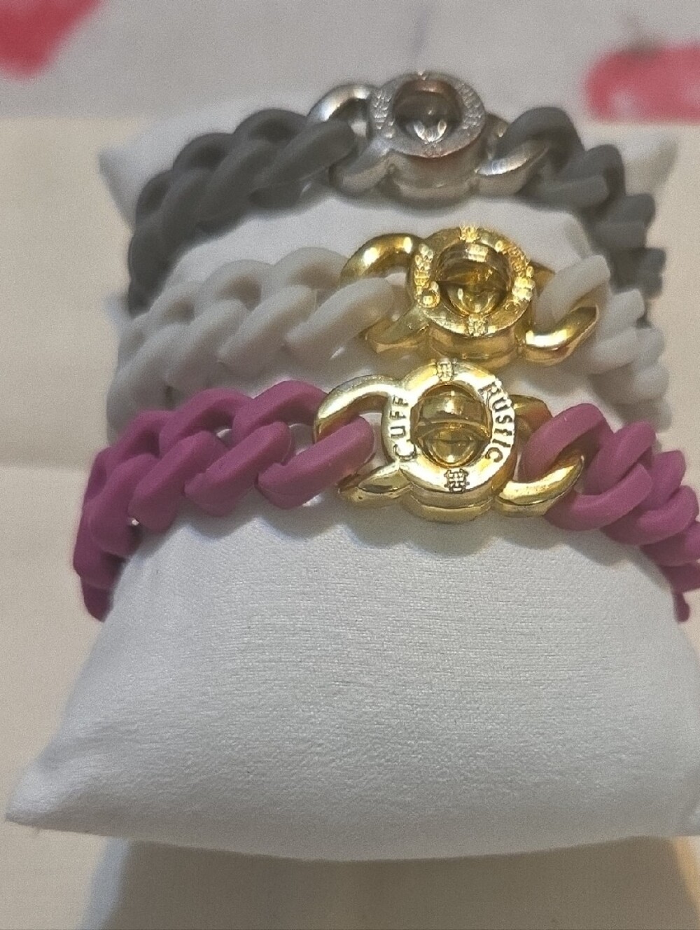 Pink, White & Gray Chain-Link Bracelets with Gold & Silver Accents